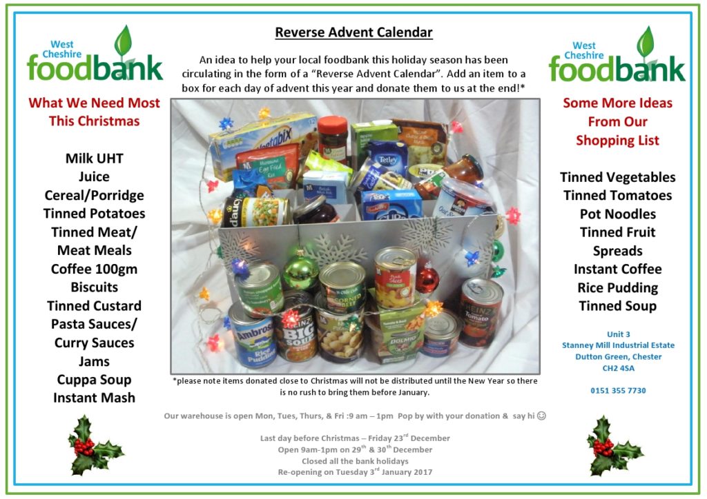 Reverse Advent Calendar West Cheshire Foodbank