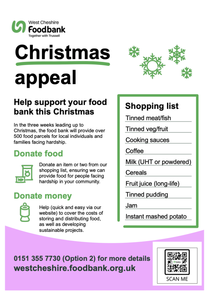 Christmas reverse Advent Calendar appeal 2024 West Cheshire Foodbank